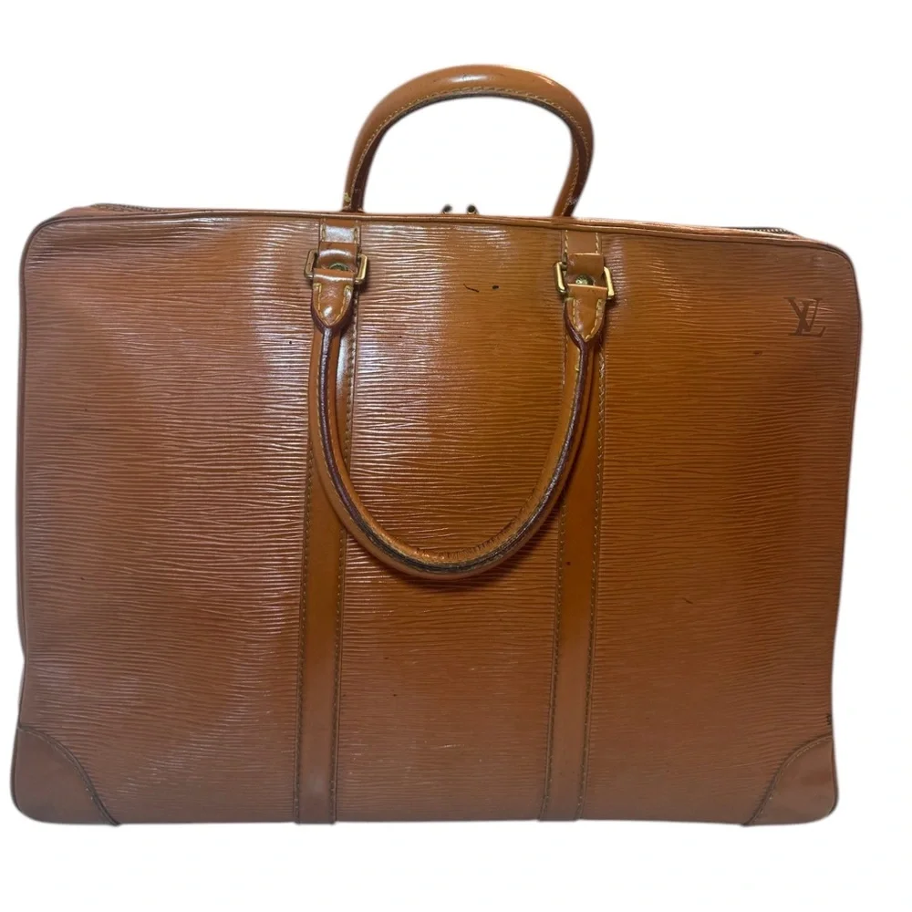 Louis Vuitton Epi Porte Documents Voyage Business Bag Briefcase Brown Leather